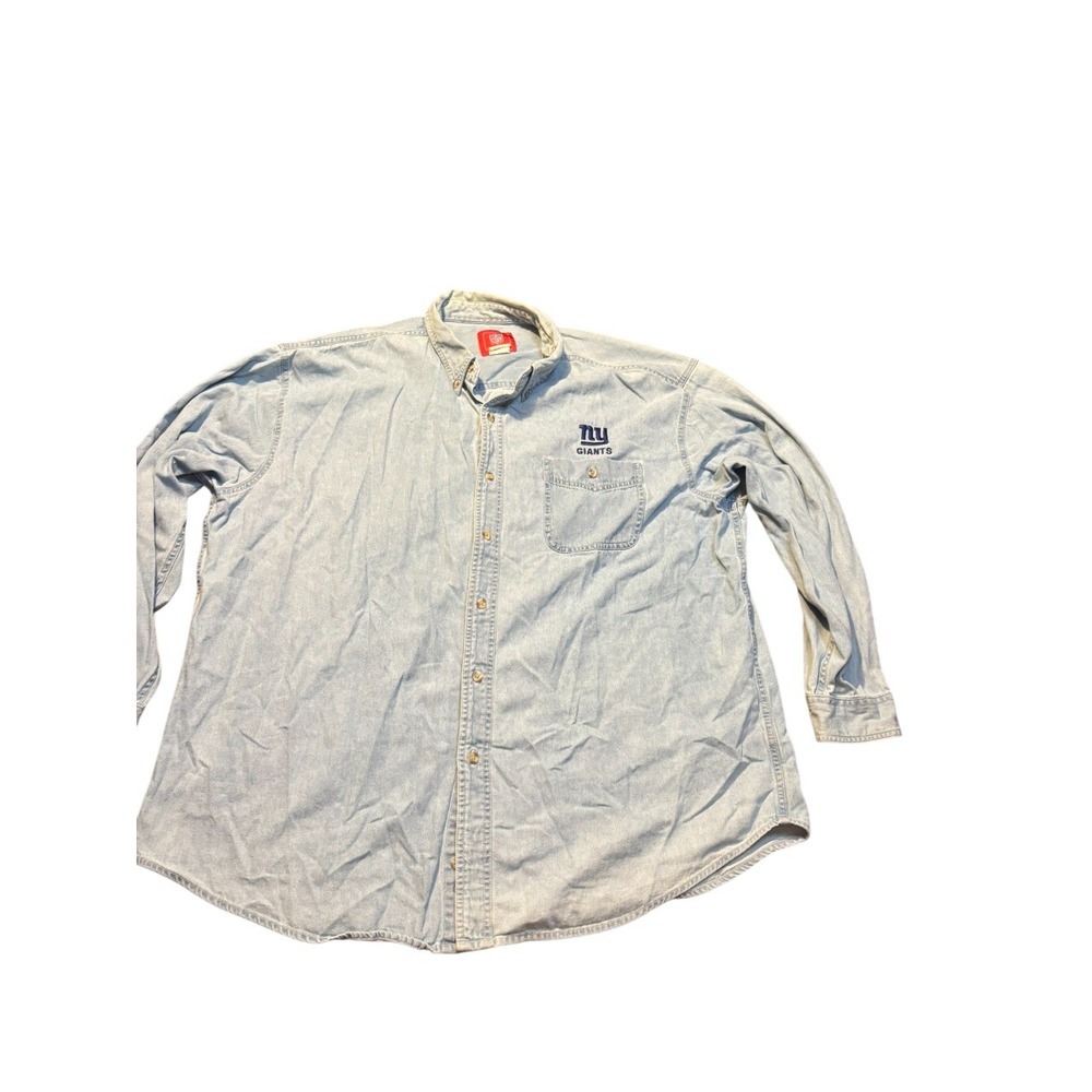 NY Giants NFL Denim Button Up Shirt‎ Men's 2XL Long Sleeve Vintage cotton faded
